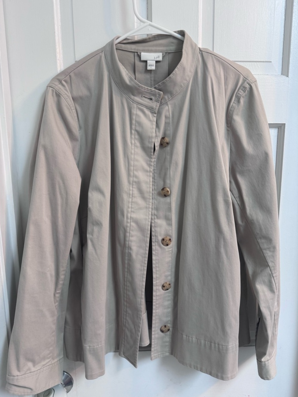 J. Jill Light Taupe Collarless Button-Front Jacket